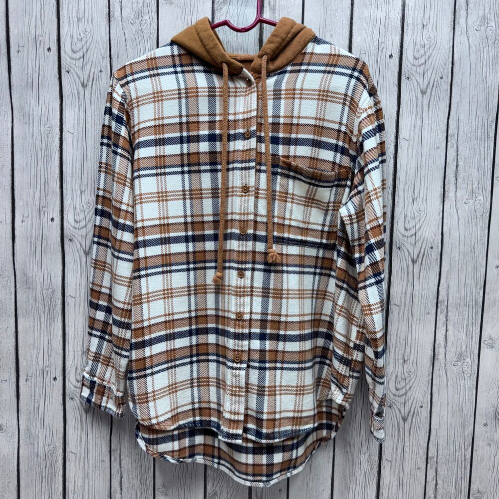 Women’s American Eagle Plaid Flannel Hoodie Size Small